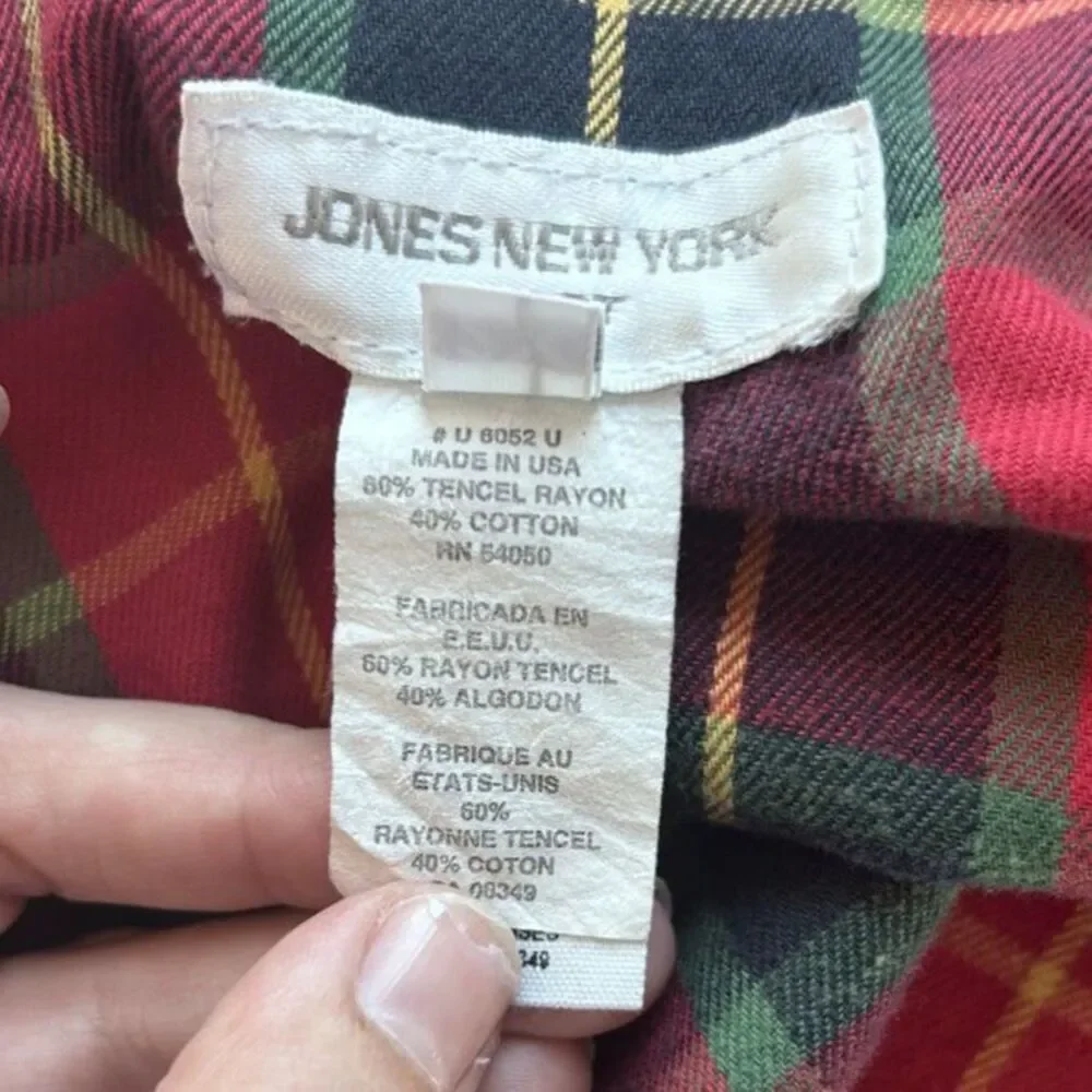 Vtg‎ Jones New York Womens Denim Chore Jacket 2X Classic Barn Plaid Cotton Dark